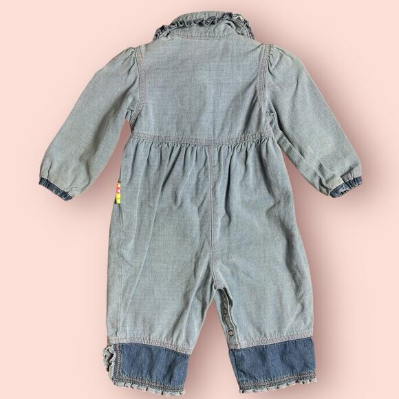 Vtg Mickey & Co Disney Embroidered Minnie Denim Bib Overall 12m Coverall Romper - Picture 4 of 4